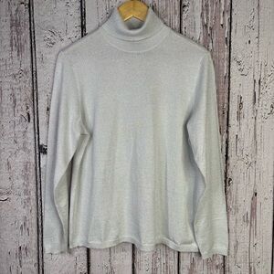 Chico’s 2 Large Metallic Turtleneck Pullover Sweater Silver Glitter Rayon Blend